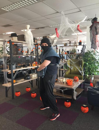 Iker dressed up as the character Sub Zero from Mortal Kombat.